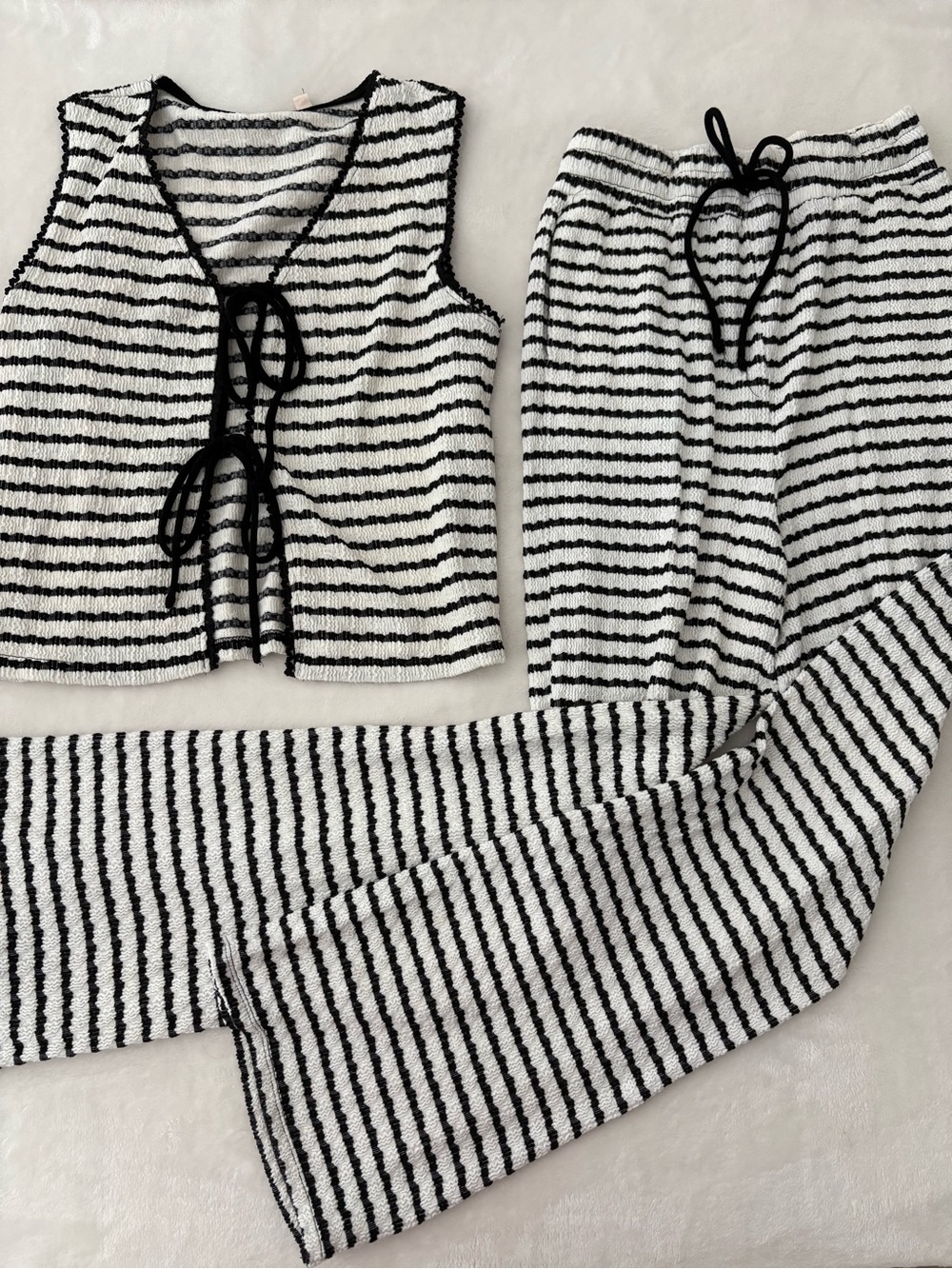 Striped Knit Two-Piece Lounge or Beachwear Set - Black & White